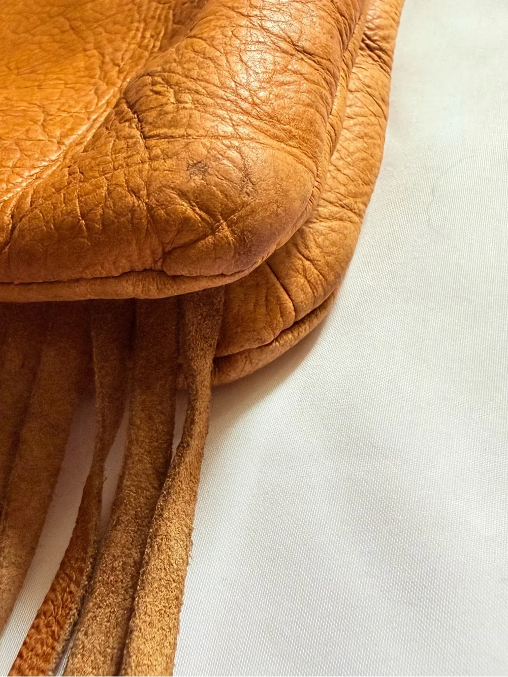 Lucky Brand Cognac Tan Leather Fringe Crossbody Bag Convertible Clutch Festival
